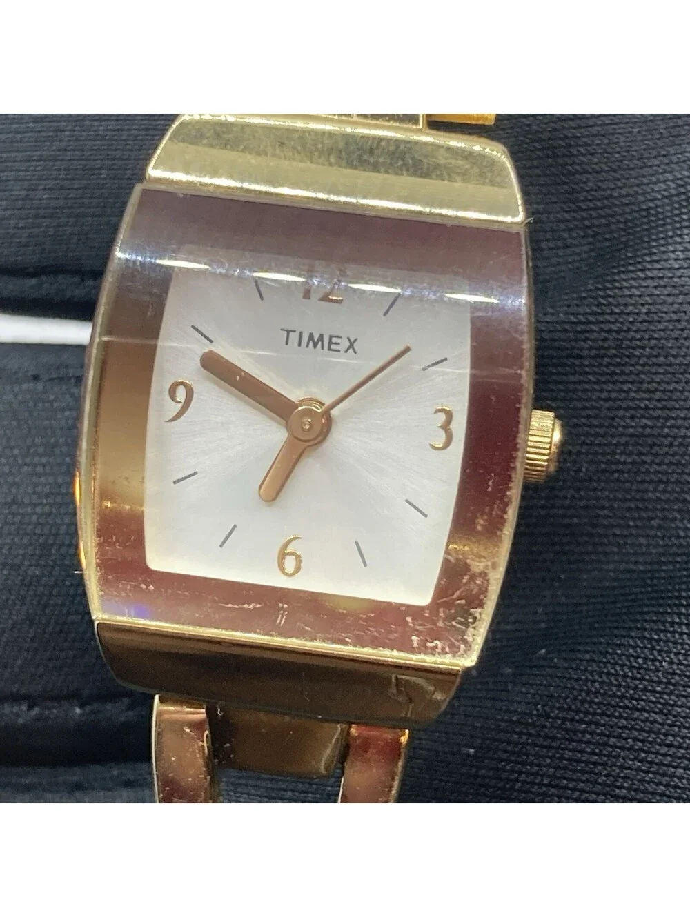 Vintage Timex Ladies Bangle Cuff Gold Tone Square Dial Watch Not Running